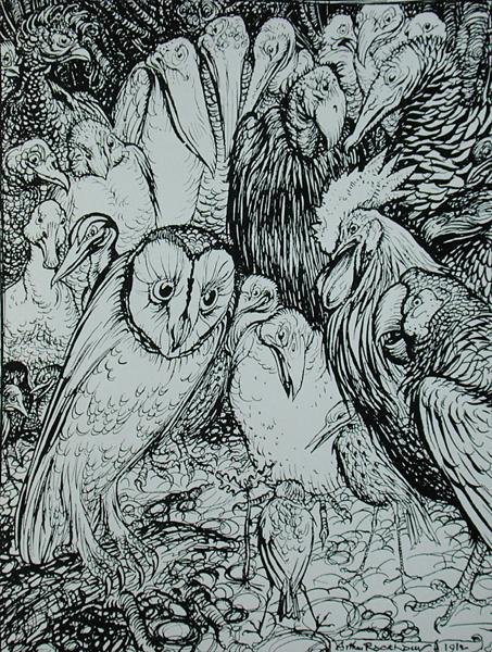 Le hibou et les oiseaux, illustration des 