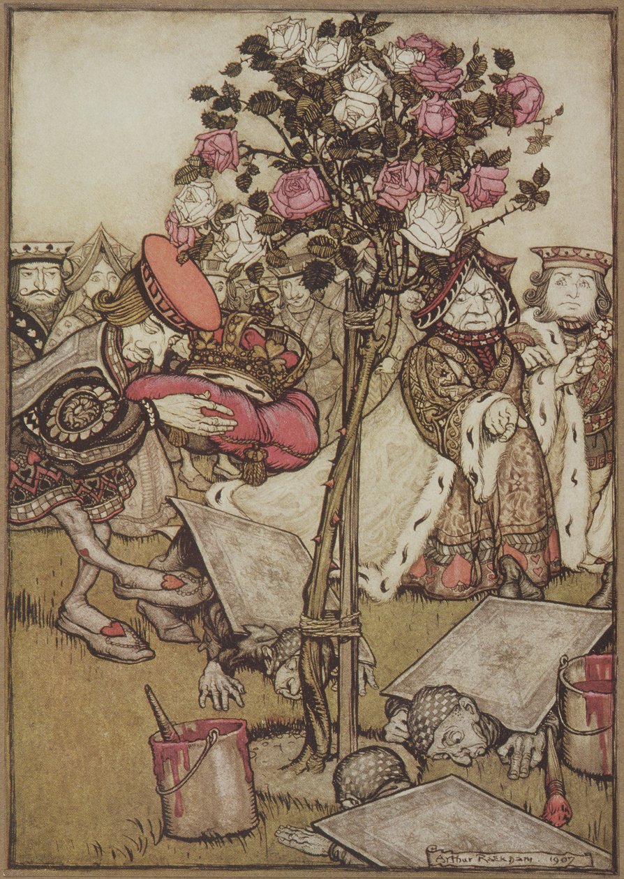 La Reine se détourna en colère de lui et dit au Valet, "Retournez-les", d