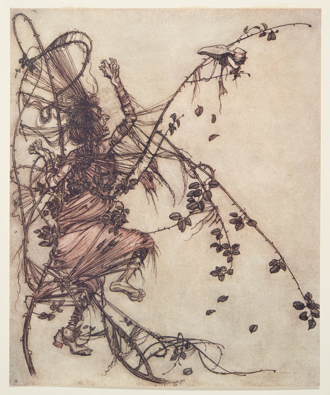 Plus il jouait vite, plus elle devait sauter haut, des Contes de fées des frères Grimm, pub. 1909 - Arthur Rackham