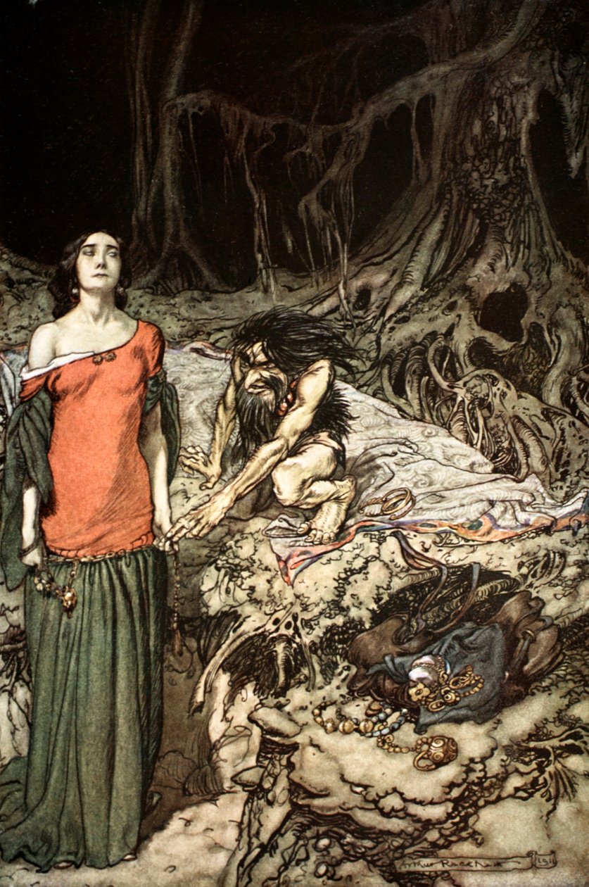 La cour de Grimhilde, la mère de Hagen, 1924 - Arthur Rackham