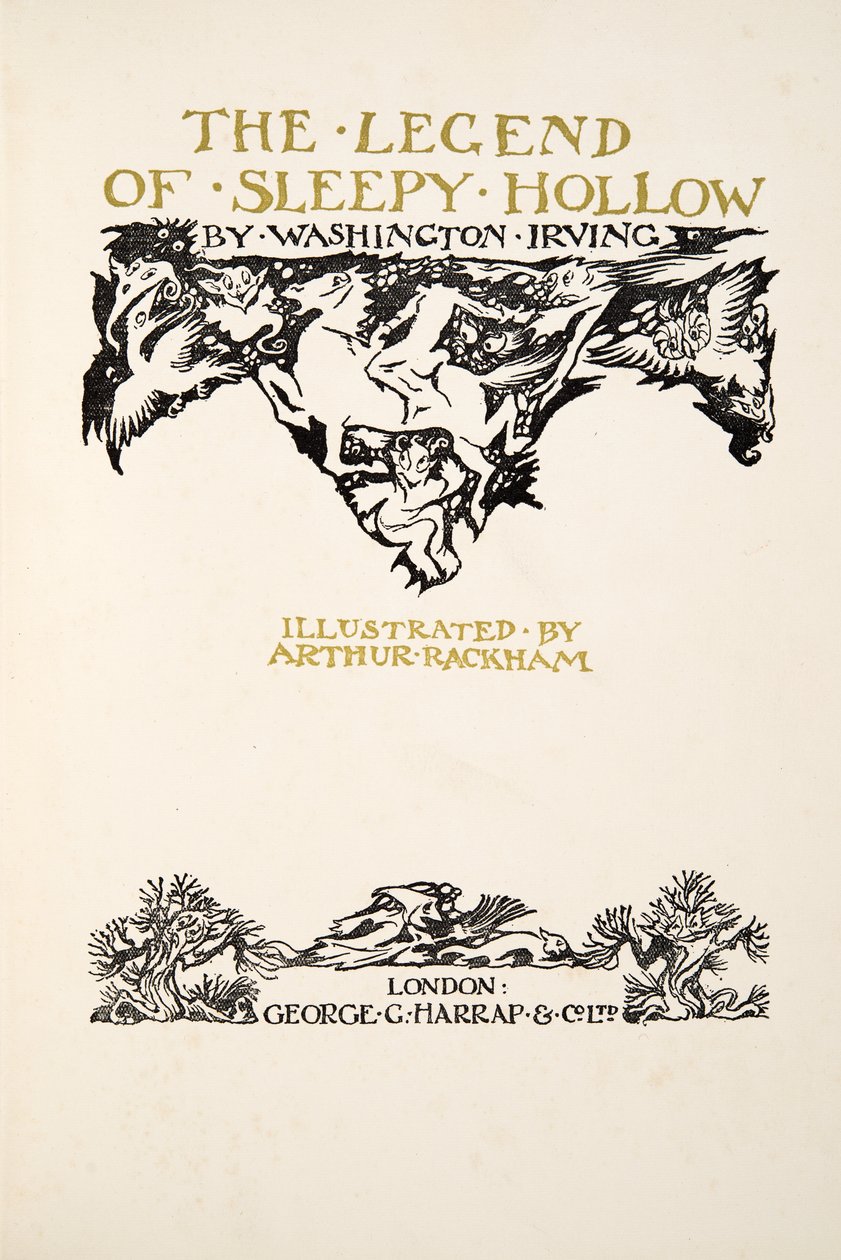 Page de titre, de La Légende de Sleepy Hollow par Washington Irving (1783 - 1859), pub. 1928 - Arthur Rackham