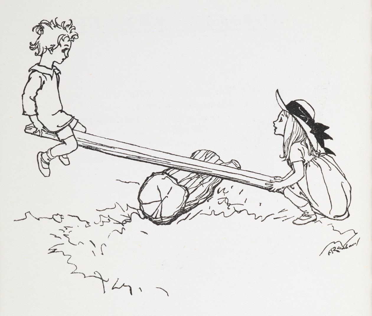 Deux enfants sur une balançoire - Arthur Rackham