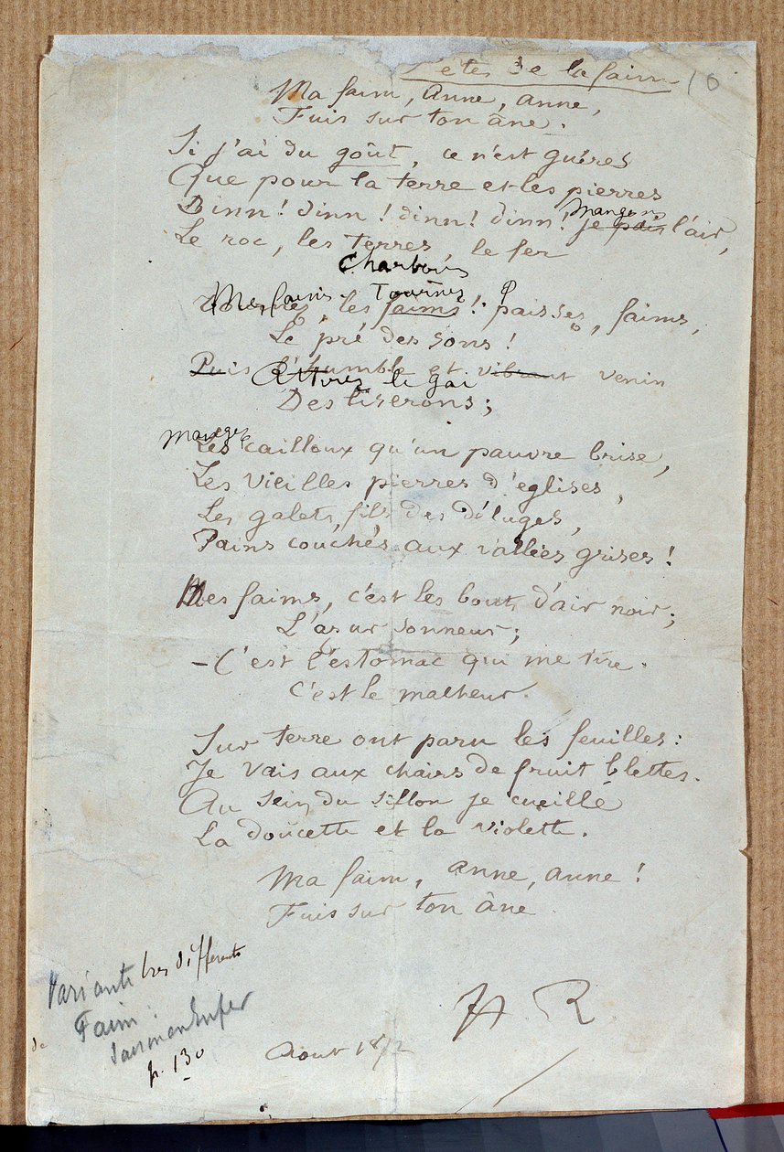 Manuscrit du poème « Les fêtes de la faim » par Arthur Rimbaud, août 1872 - Arthur Rimbaud