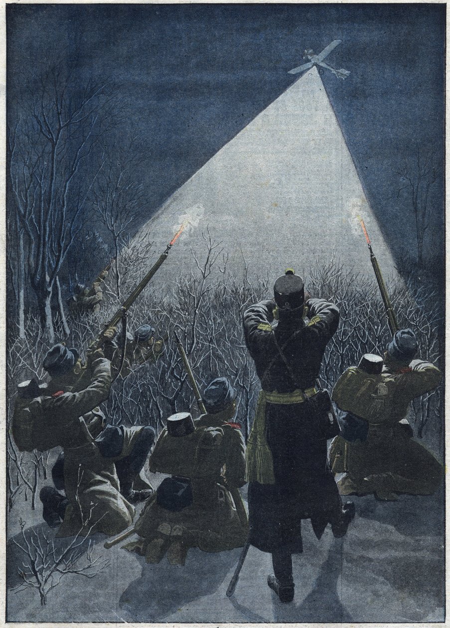1913 : Aux frontières de la Galicie, les Autrichiens tirent sur les vols de reconnaissance russes (antiaérien). - Artist Unknown