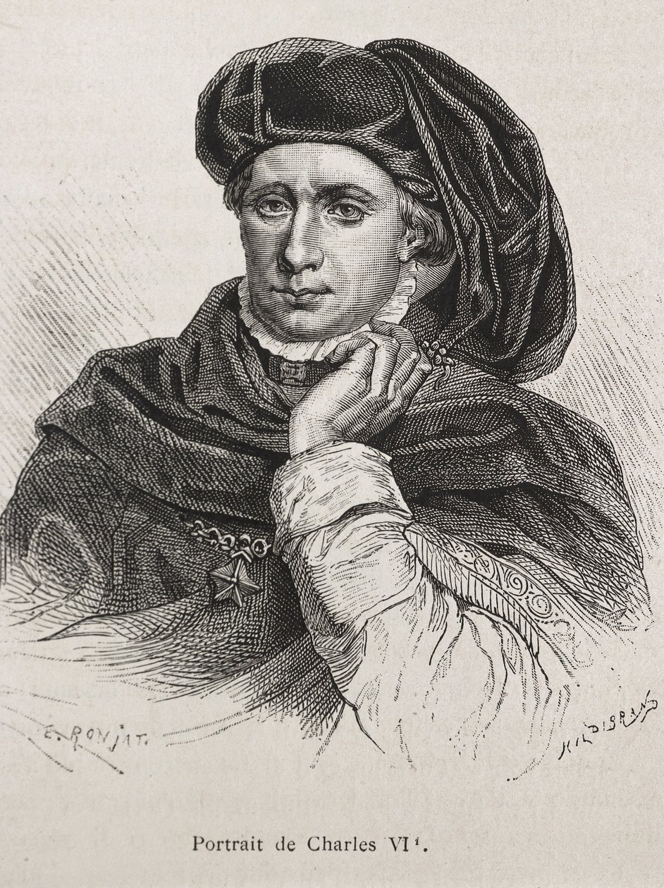CHARLES VI de France, dit "le Bien-Aimé" (1368-1422). Roi de France (1380-1422), dynastie des Valois. Gravure. - Artist Unknown