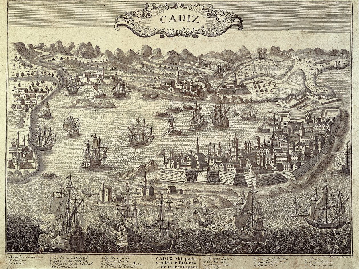 Ville et port de Cadix. Gravure. ESPAGNE. ANDALOUSIE. Cadix. Musée de Cadix - Artist Unknown
