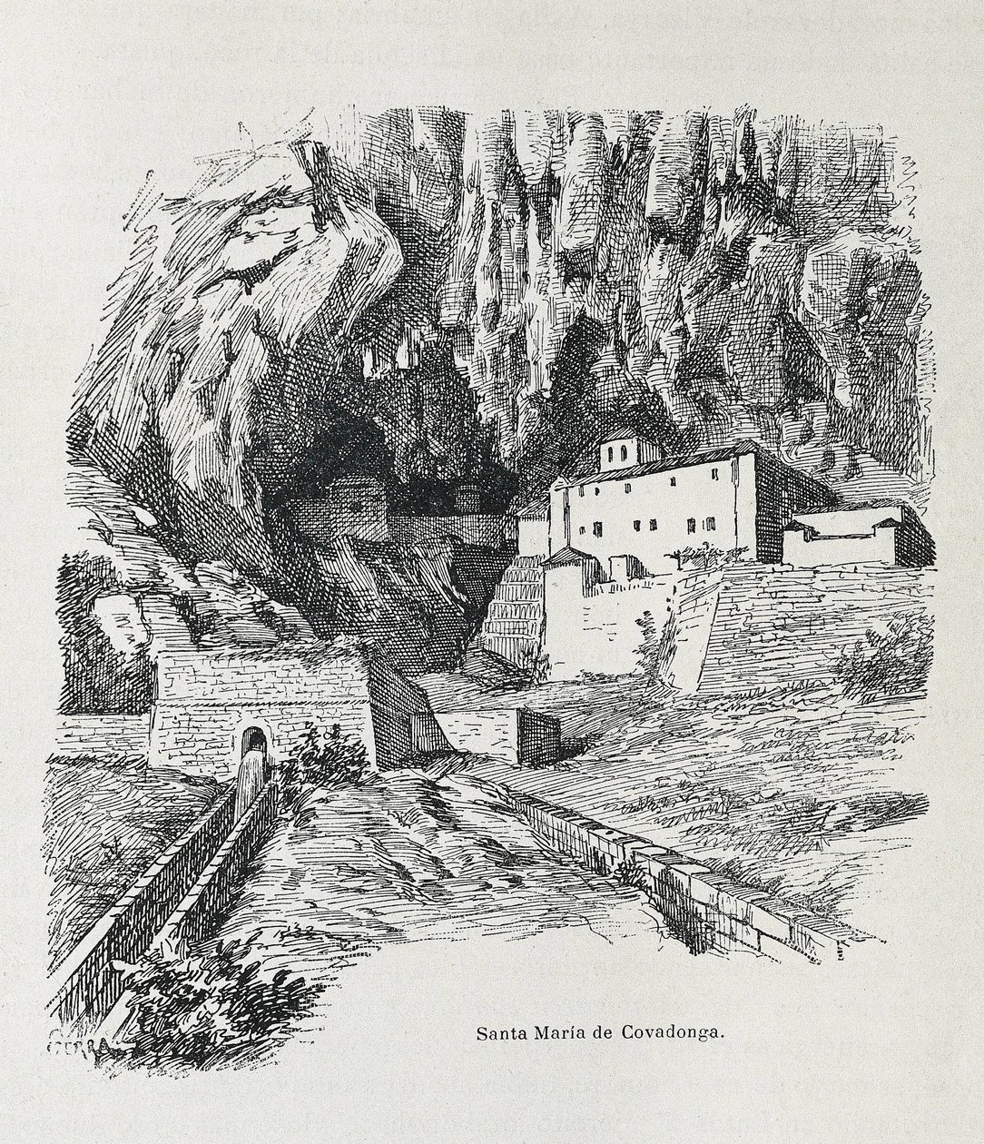 Covadonga. Ermitage de Santa Maria. Gravure. ESPAGNE. ARAGON. Saragosse. Académie militaire générale - Artist Unknown