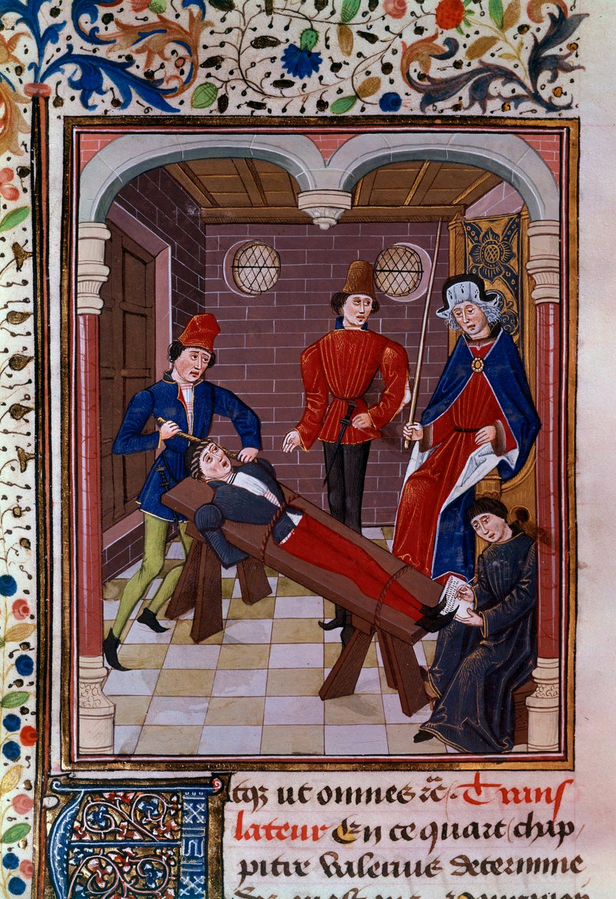 Interrogatoire et supplice. Miniature du Moyen Âge (miniature) - Artist Unknown