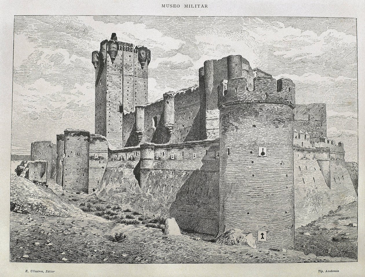 Medina del Campo. Le château de la Mota. Gravure. ESPAGNE. ARAGON. Saragosse. Académie militaire générale - Artist Unknown