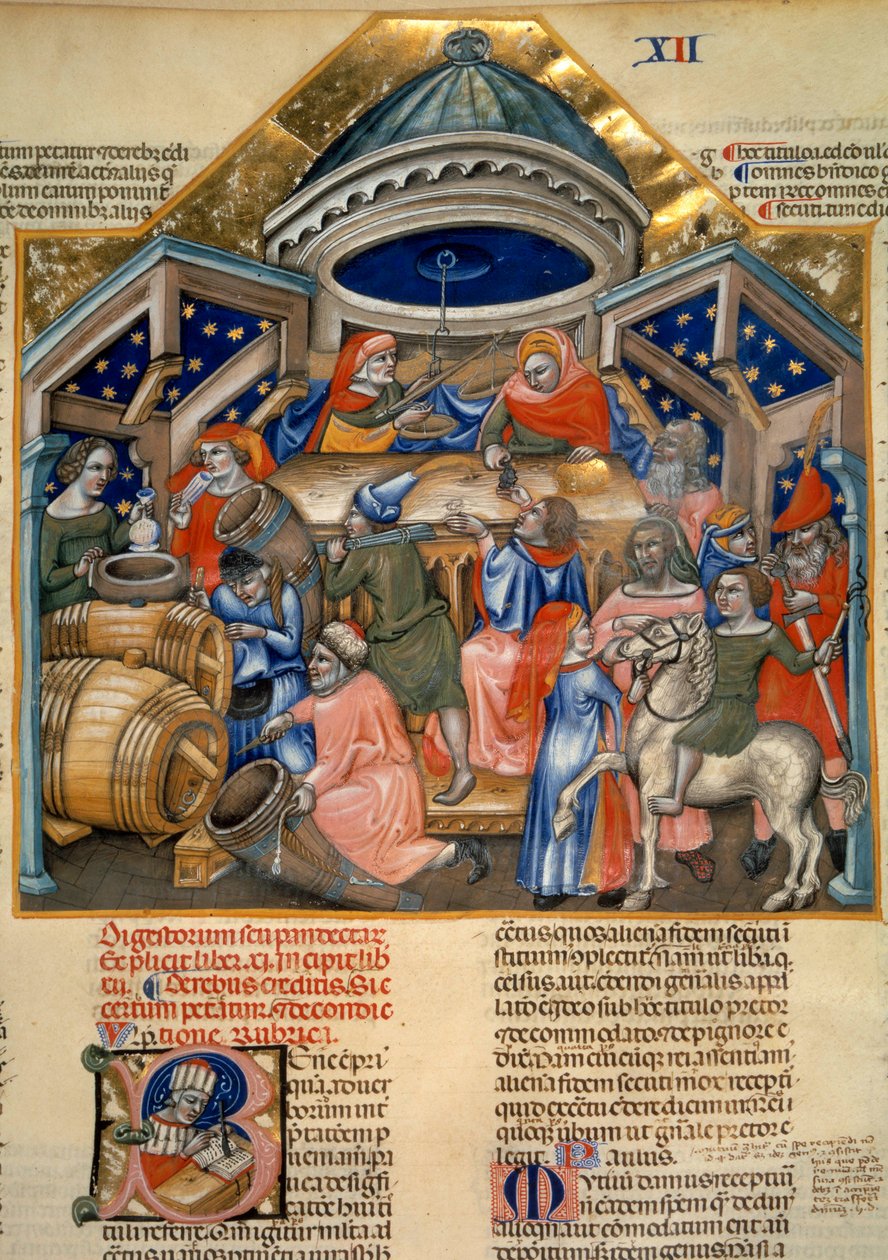 Scènes de la vie commerçante à Bologne. Miniature (miniature) - Artist Unknown