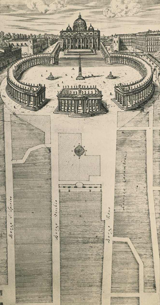Place Saint-Pierre à Rome, gravure, Italie - Artist Unknown