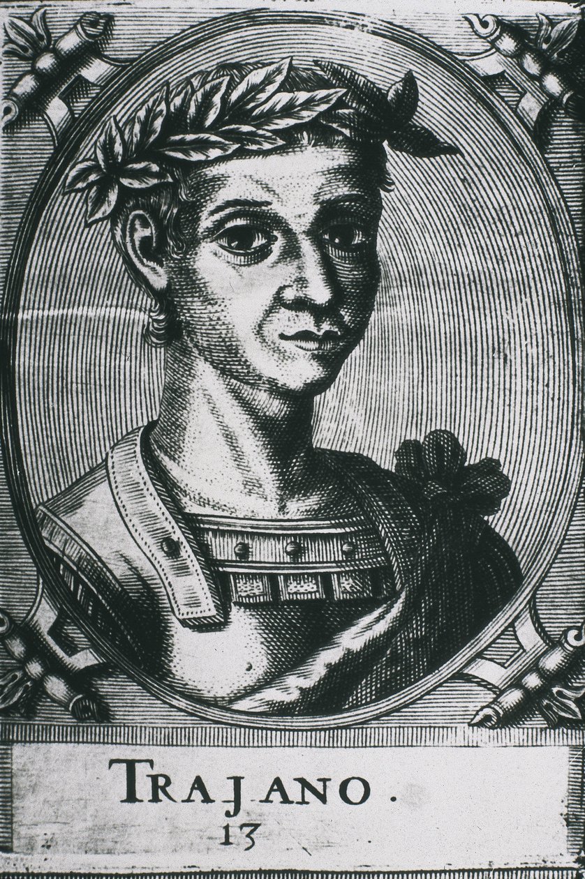 TRAJAN, Marcus Ulpius Traianus (53-117). Portrait de Trajan avec des lauriers. (détail) - Artist Unknown