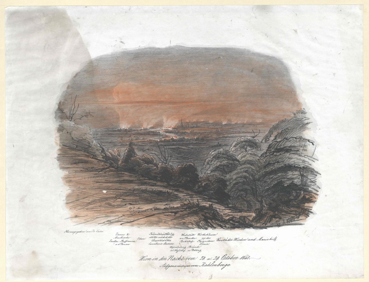 Vienne dans la nuit du 28 au 29 octobre 1848. enregistrement depuis le Kahlenberge (sommet) - Artist Unknown