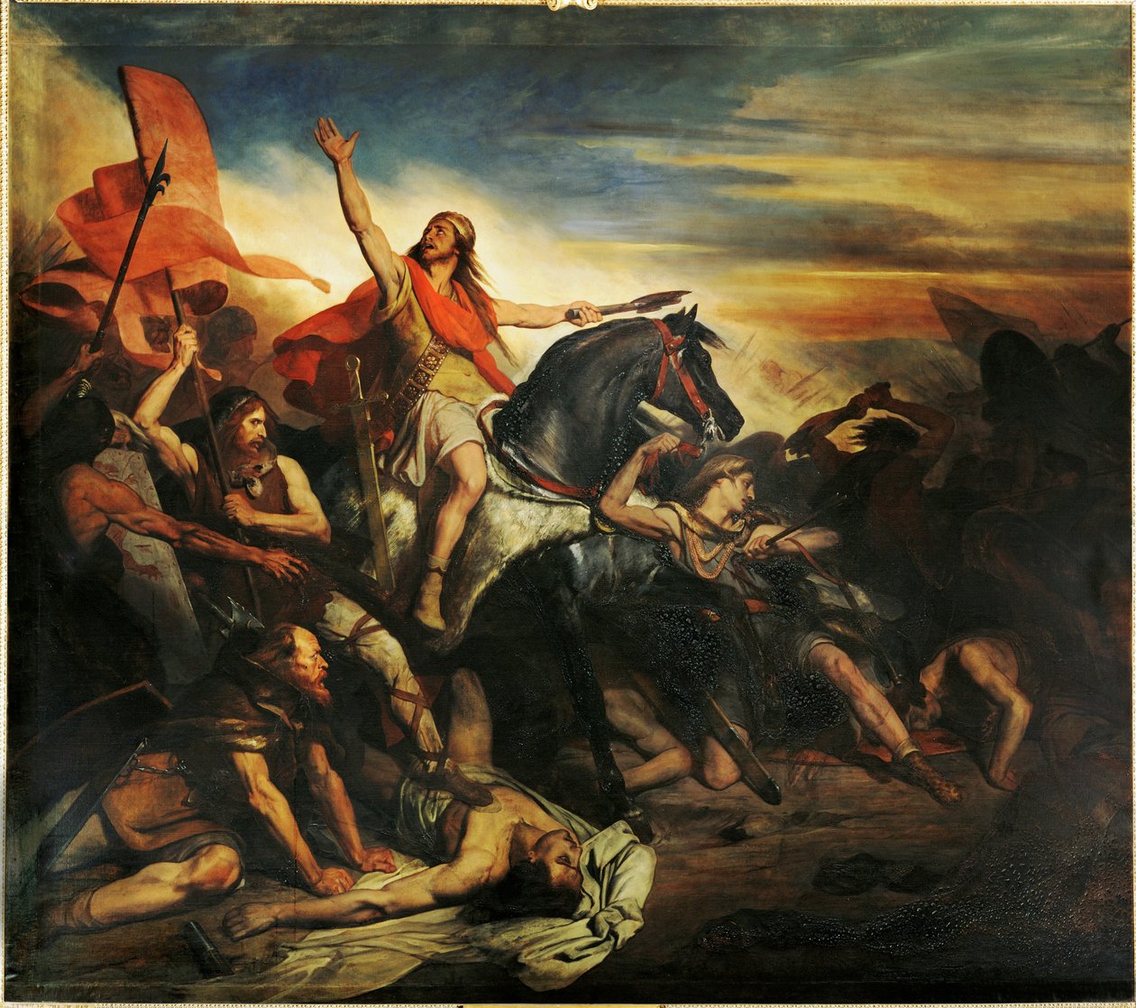 La bataille de Tolbiac entre les Alamans et les Francs de Siegbert ... (peinture sur toile) - Ary Scheffer