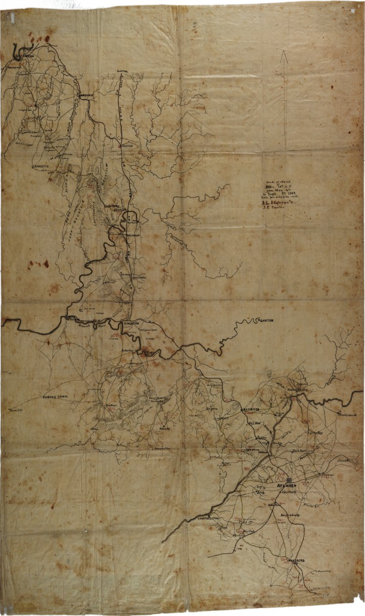 Carte manuscrite de la guerre civile de la campagne d