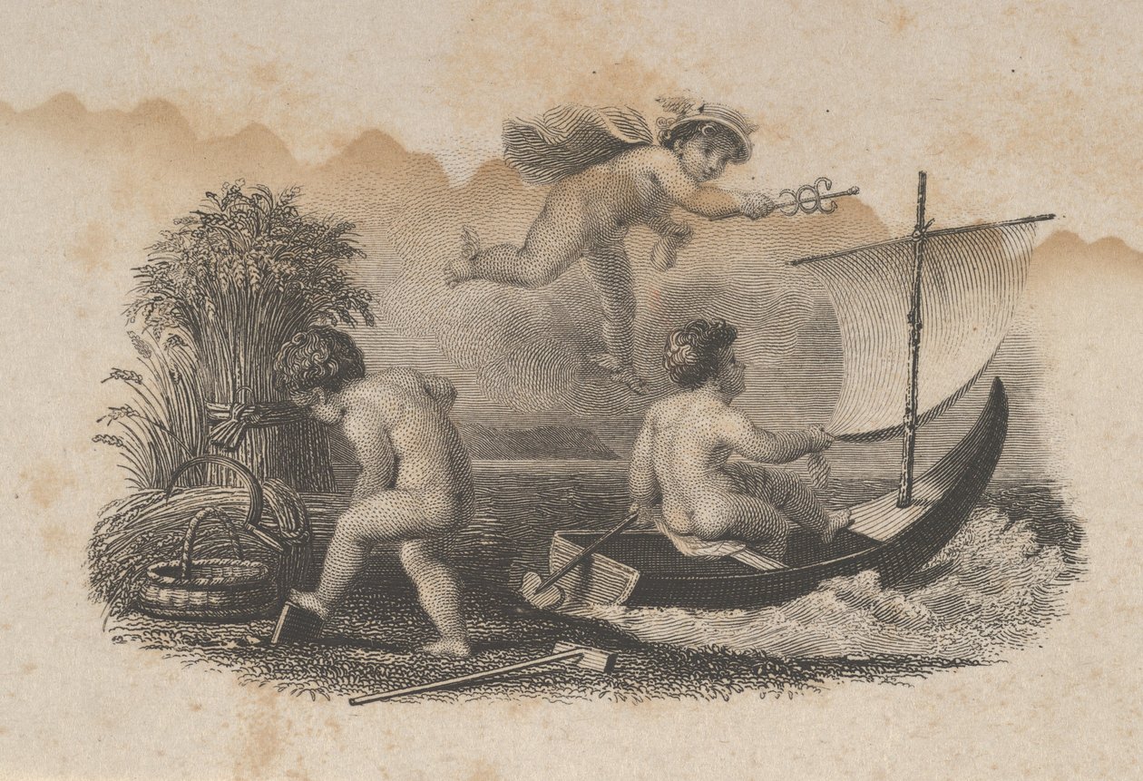 Vignette de billet de banque avec trois putti symbolisant le commerce et l