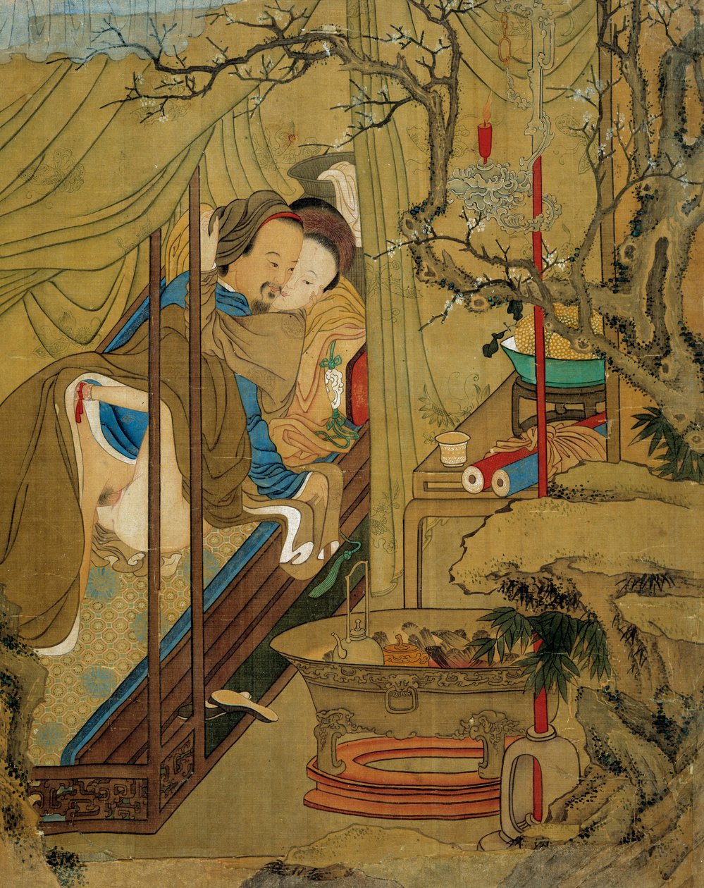Art asiatique : scène érotique. Un couple pendant l