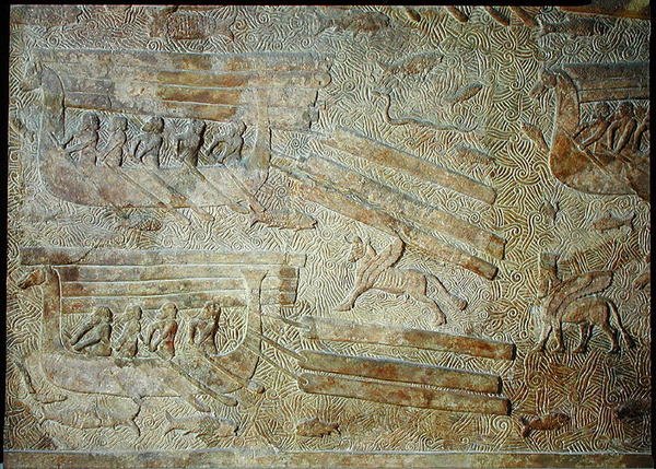 Relief représentant des navires transportant du bois, du palais de Sargon II, Khorsabad, Irak - Assyrian