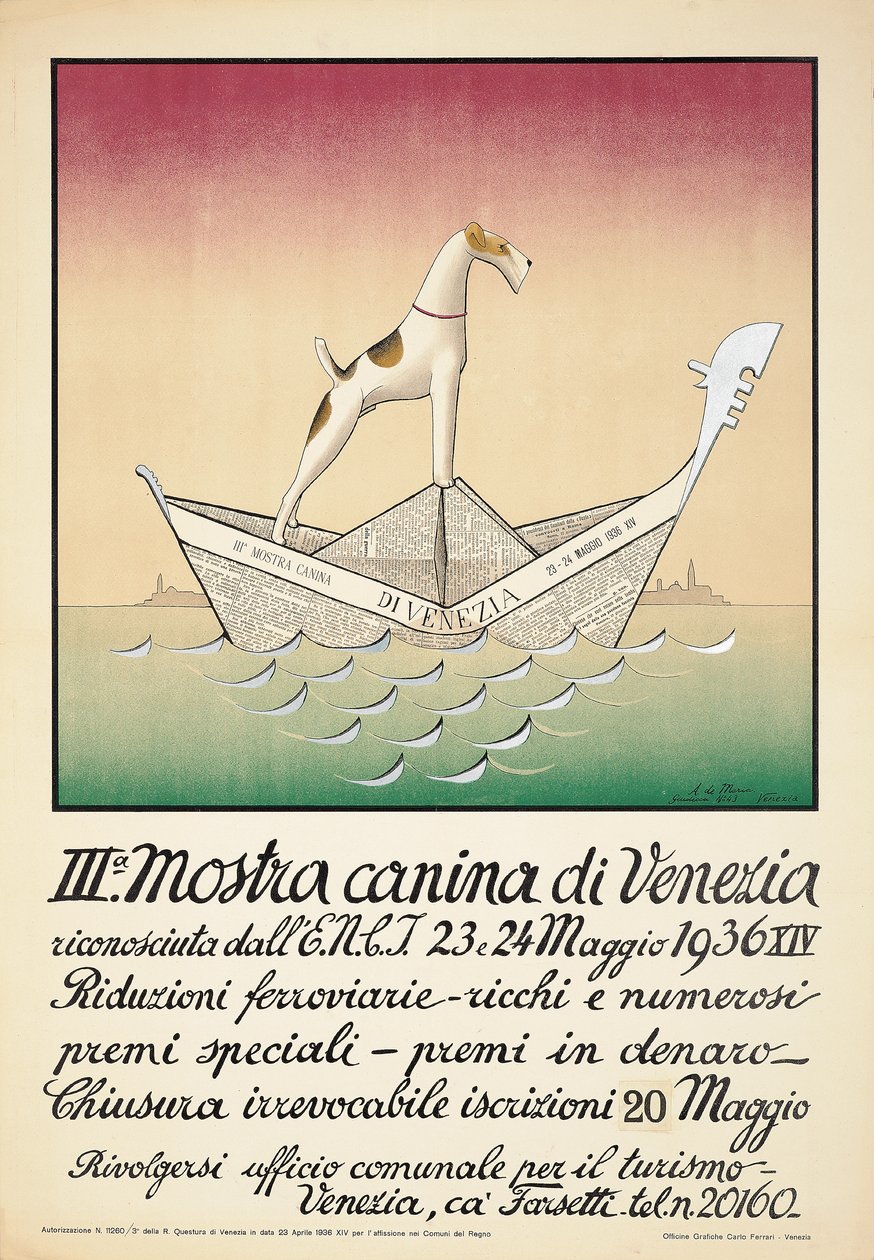 Affiche publicitaire pour une exposition canine à Venise - Astolfo De Maria
