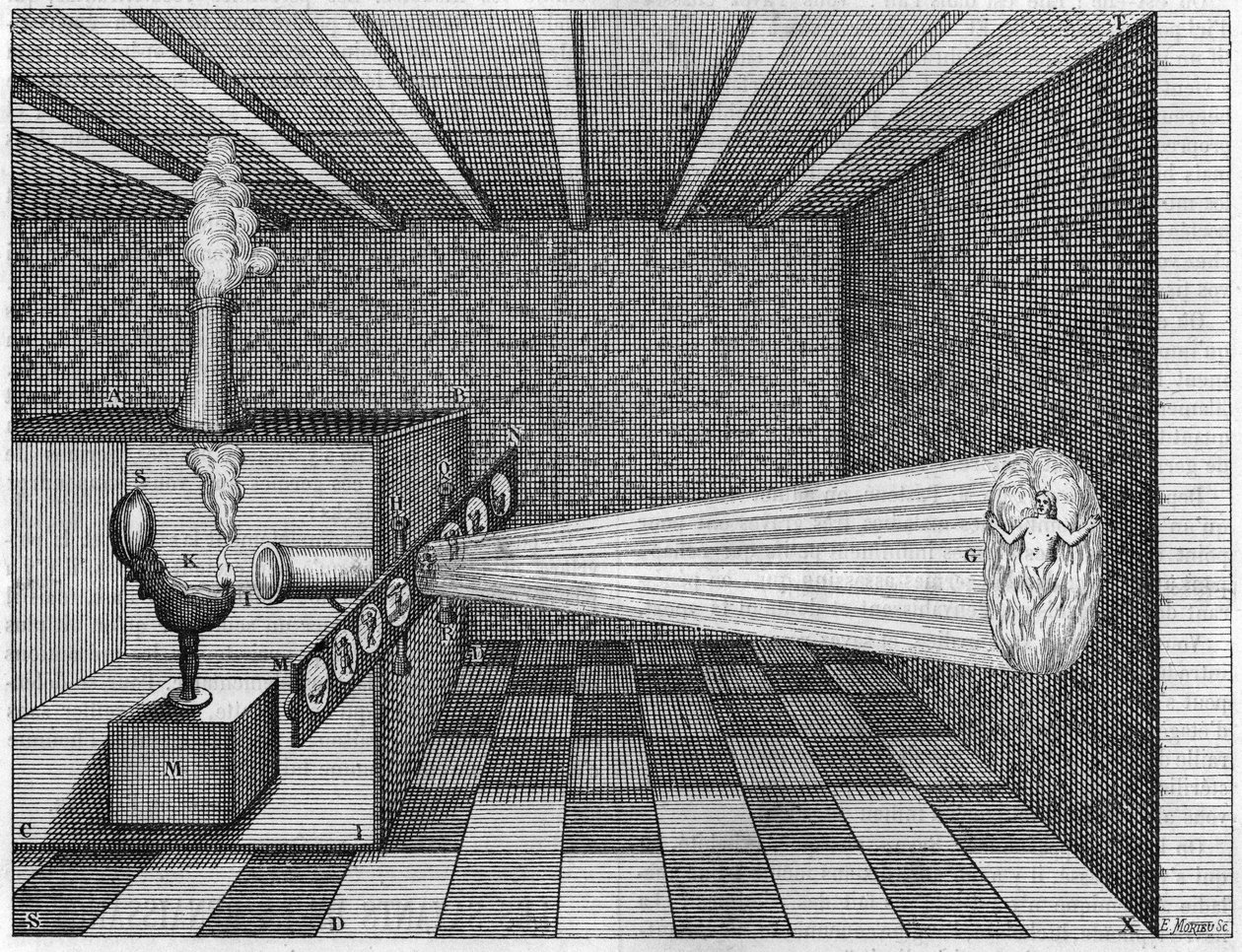 Une camera obscura (lanterne magique) projette l