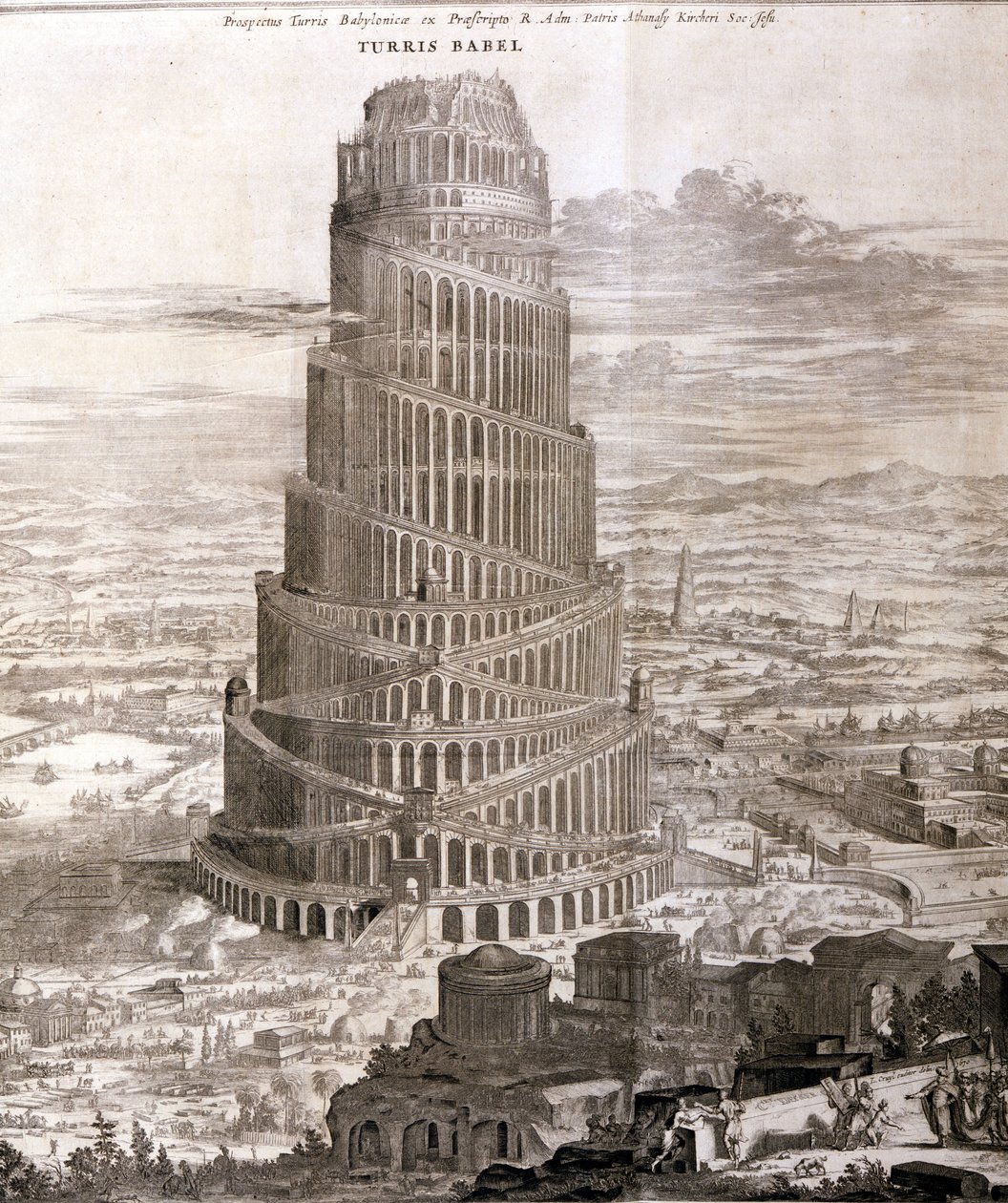 La tour de Babel. Reconstruction par Athanasius Kircher dans son œuvre "Turris Babel" sur cette tour et l