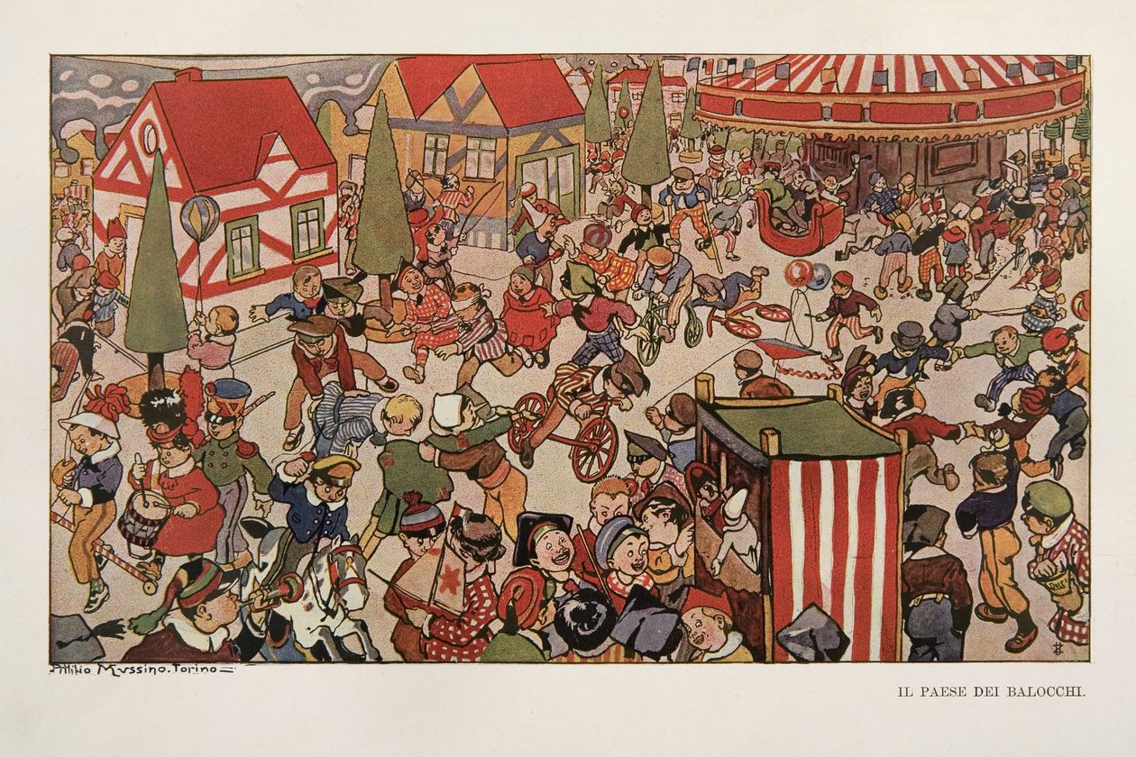 Le pays des jouets, illustration de Pinocchio - Attilio Mussino