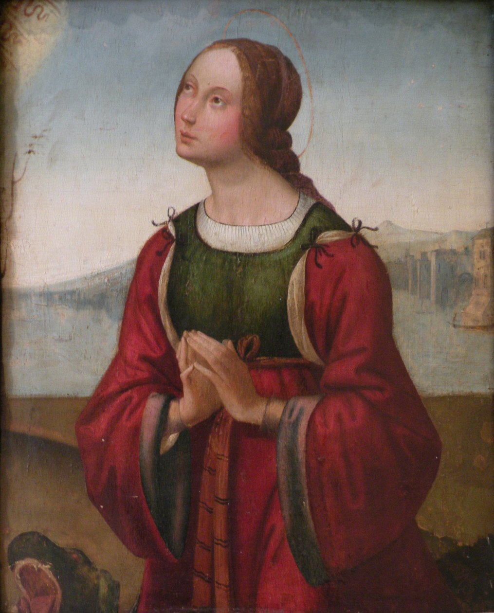 French: Sainte Marguerite en prière Saint Margaret praying - attributed to Lorenzo Costa
