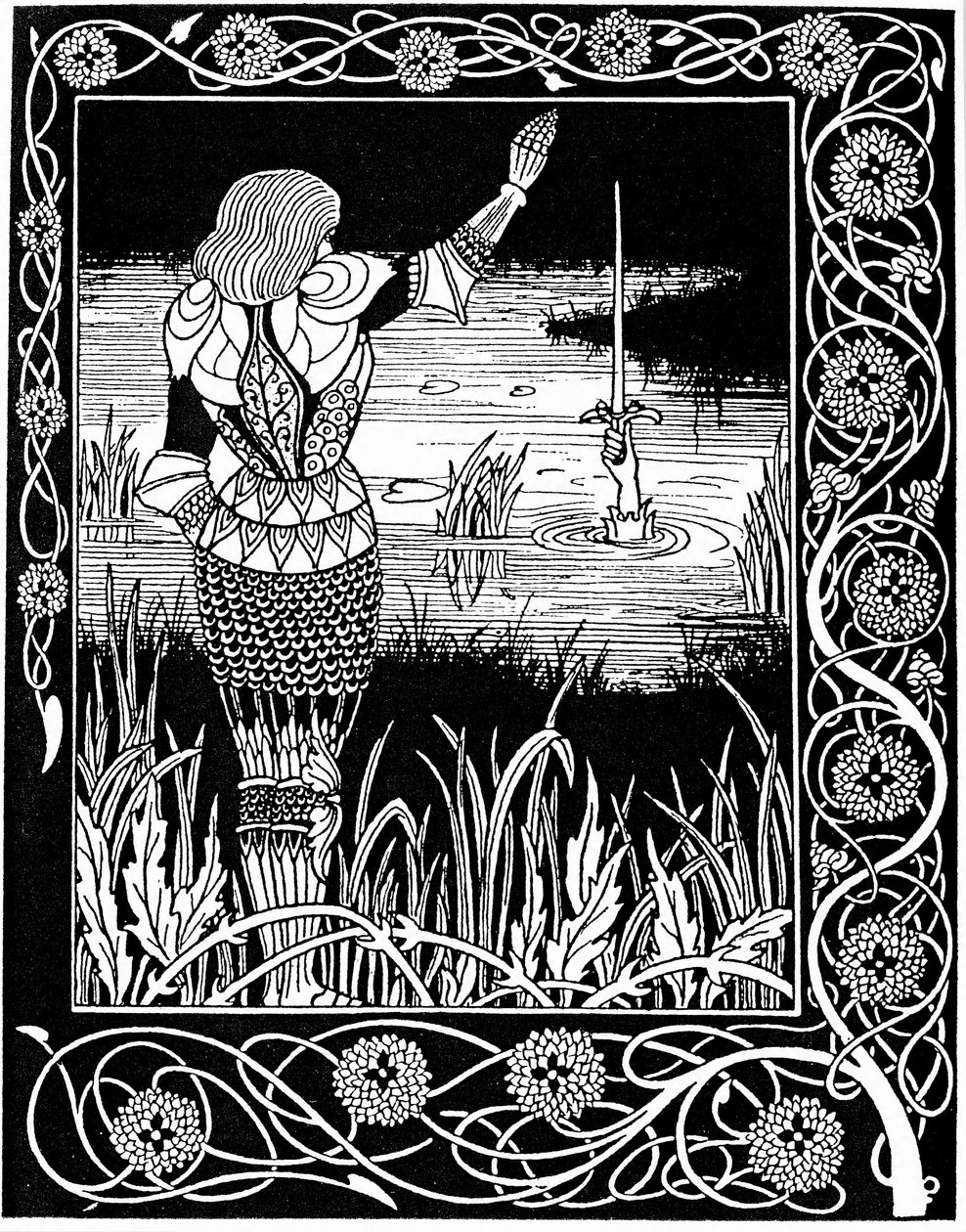 Excalibur récupéré par la Dame du Lac, 1893 - Aubrey Beardsley
