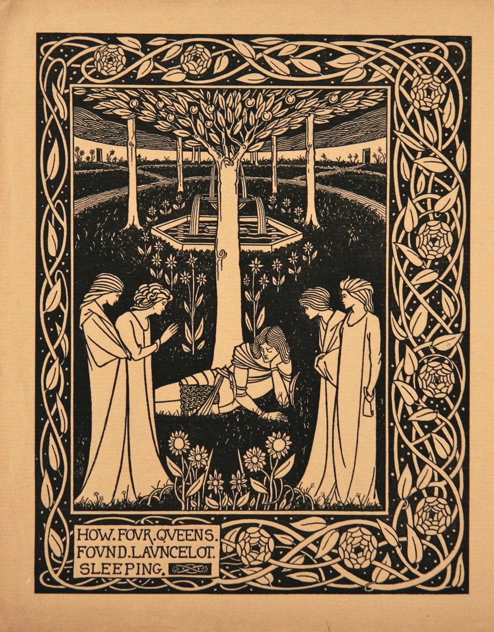 Comment quatre reines ont trouvé Lancelot endormi. Illustration du livre Le Morte d