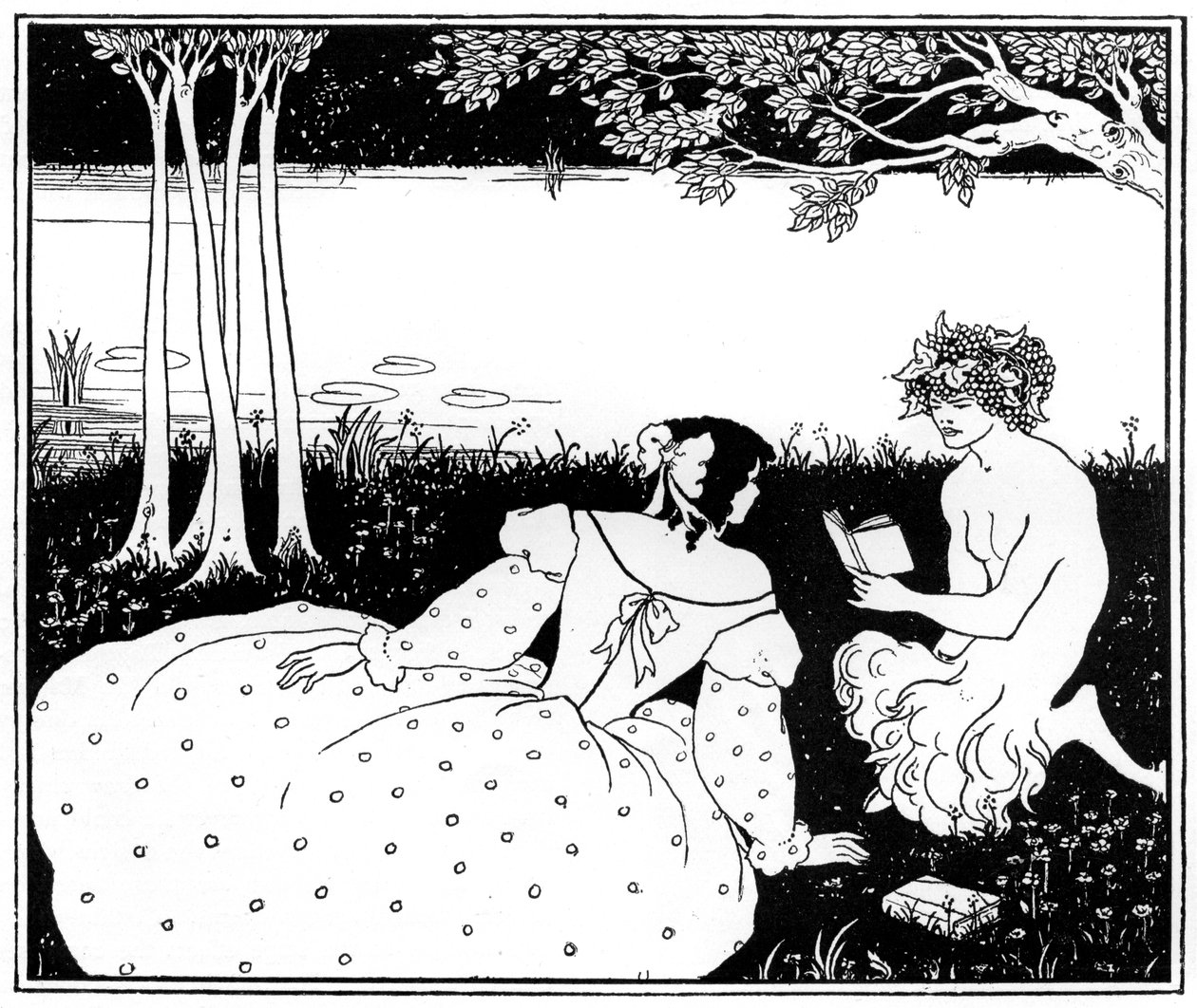 Pan lisant à une femme près d