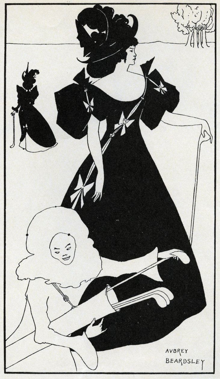 Pierrot en caddie, design pour une carte de club de golf - Aubrey Beardsley