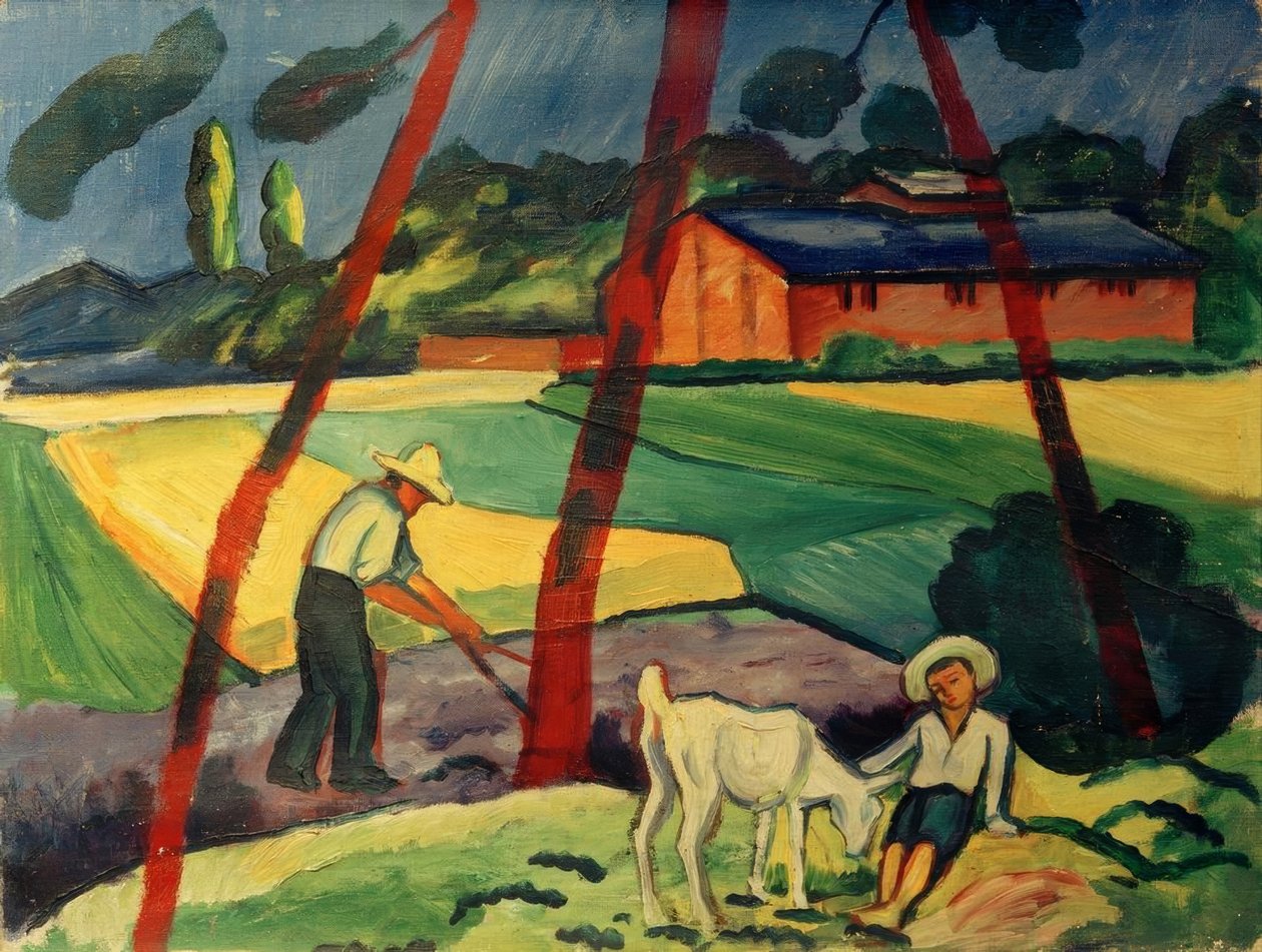 Paysage avec paysan, garçon et chèvre - August Macke