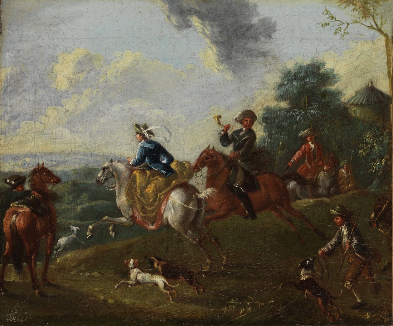Partie de chasse dans un paysage vallonné - August Querfurt