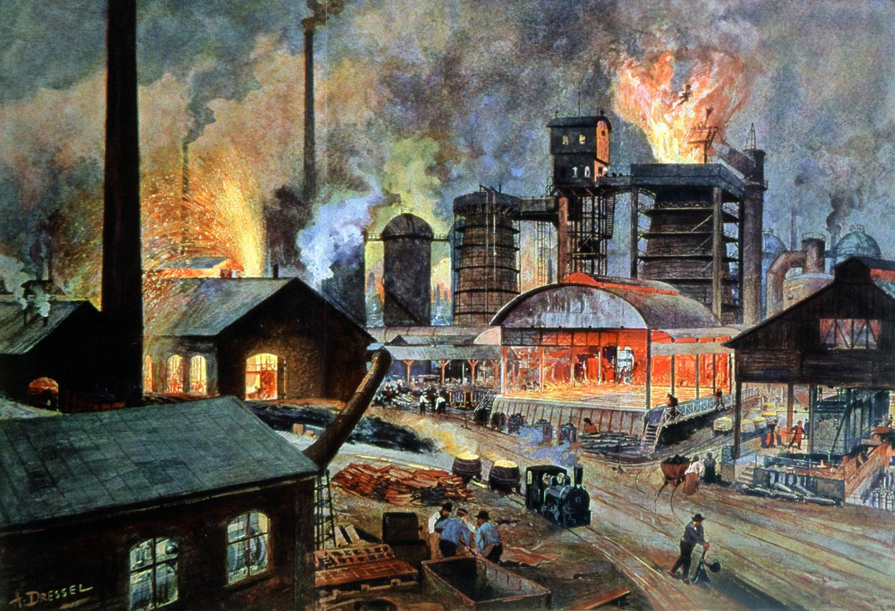 Usine de métallurgie en Allemagne, vers 1890 (illustration) - August (after) Dressel