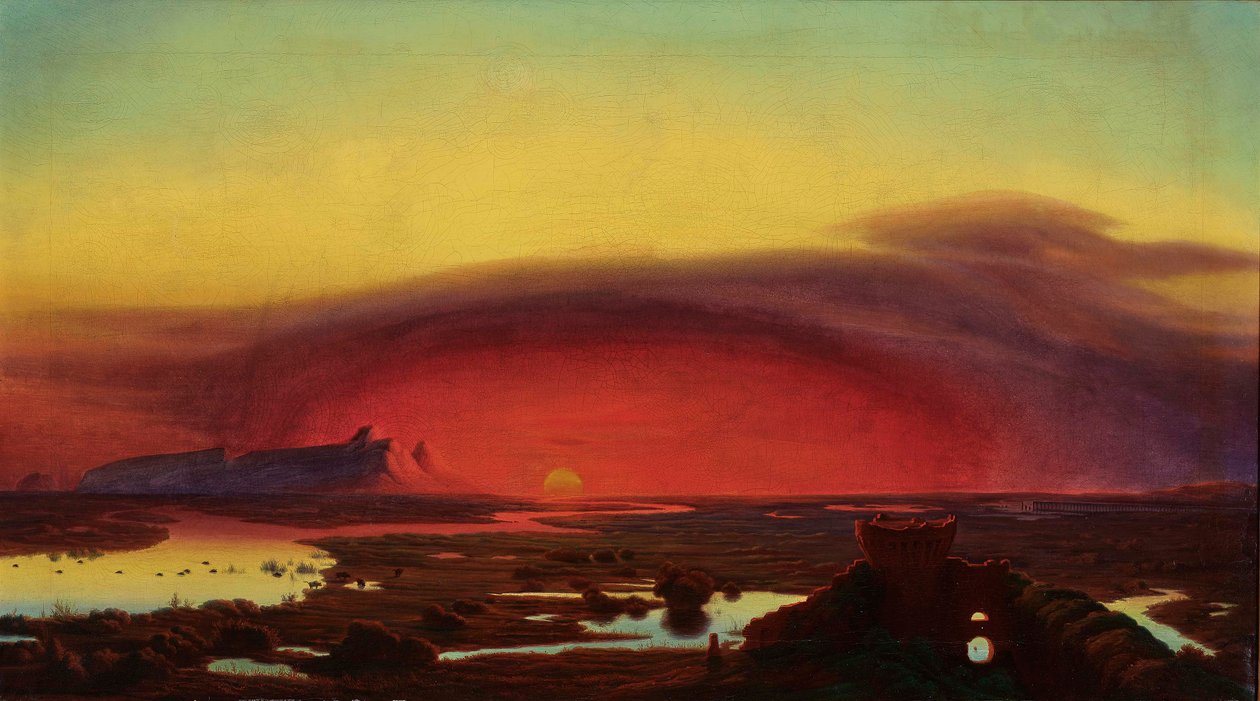 Les marais Pontins au coucher du soleil - August Kopisch