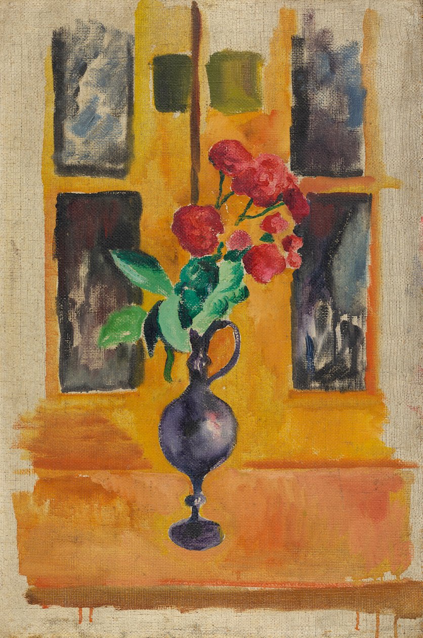 Des roses japonaises dans un vase en verre bleu - August Macke