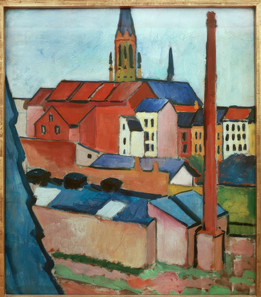 Église Sainte-Marie avec maisons et cheminée - August Macke