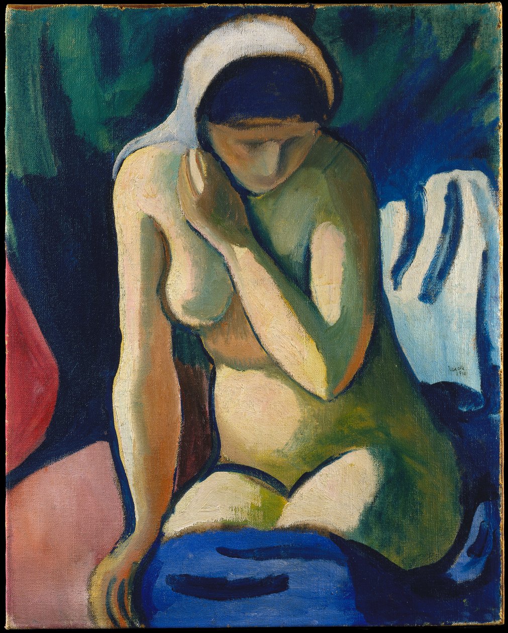 Fille nue portant un foulard - August Macke