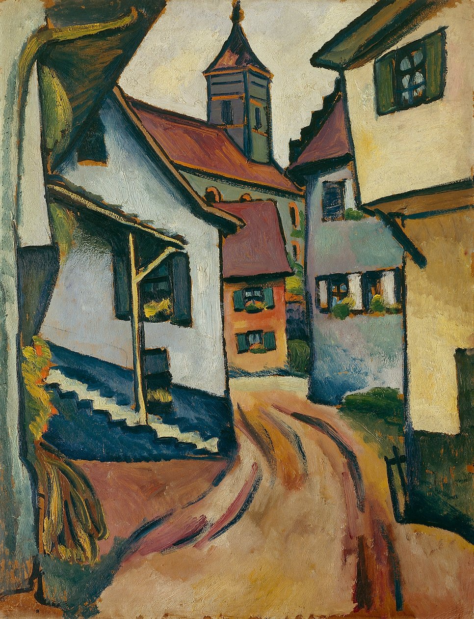 Rue avec église à Kandern - August Macke