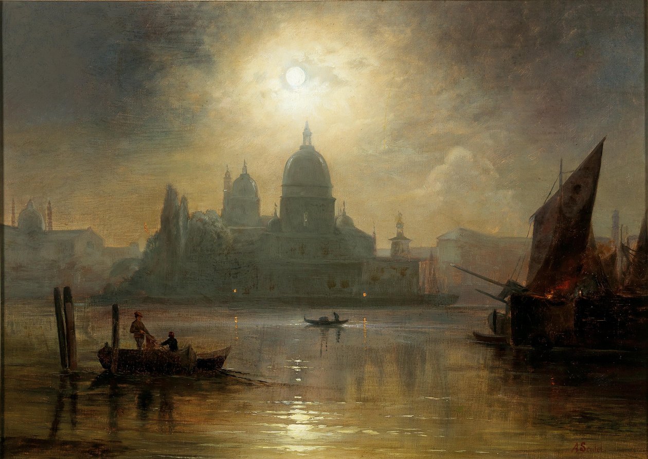 Venise, nuit de lune sur Santa Maria della Salute - August Seidel