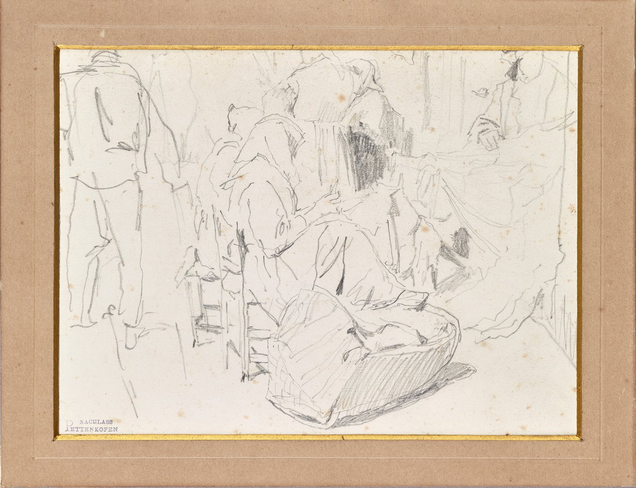 Femmes avec foulards et berceau - August von Pettenkofen