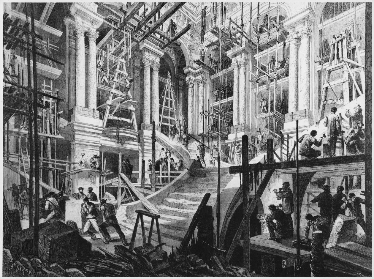 Construction du grand escalier, Opéra, Paris - Auguste Victor Deroy