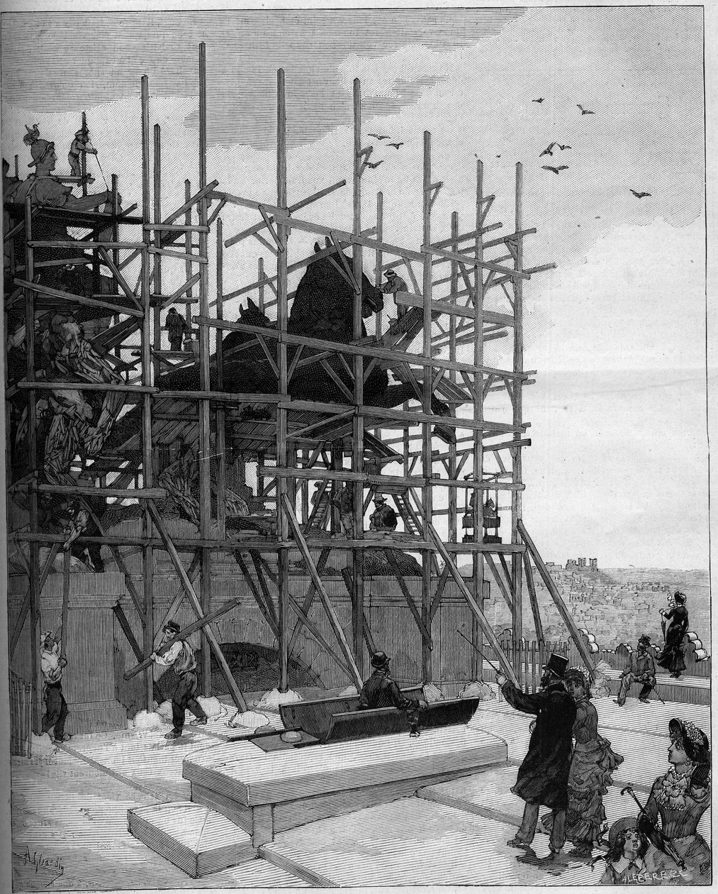Arc de triomphe de Paris : état actuel des travaux de construction de la sculpture d