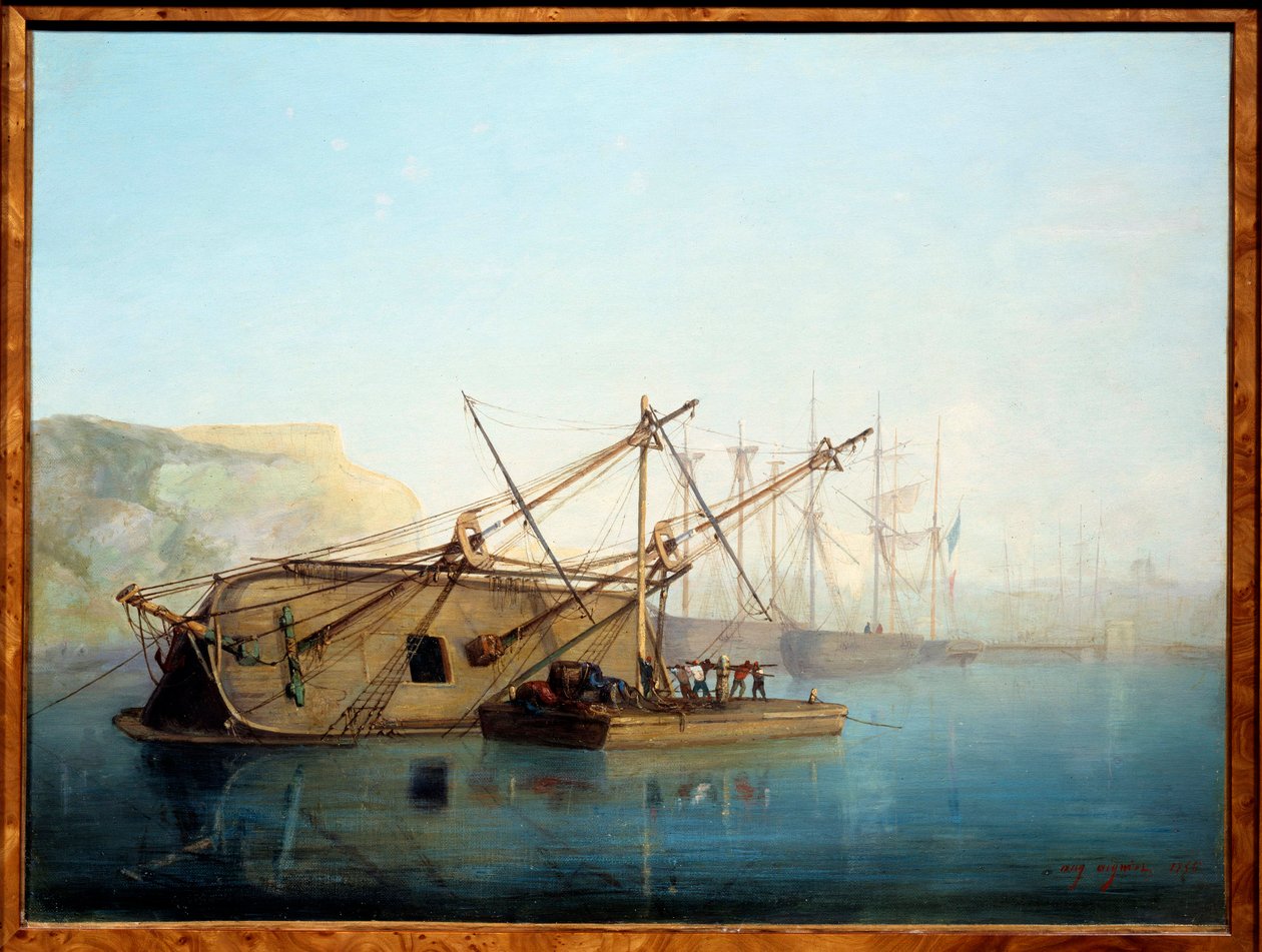 Un voilier avec un carénage Aquarelle par Auguste Aiguier (1819-1865) - Auguste Aiguier