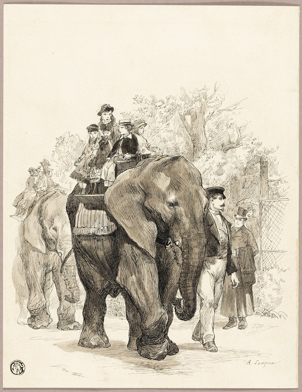 Éléphant avec cavaliers au Jardin des Plantes, Paris - Auguste Andre Lancon