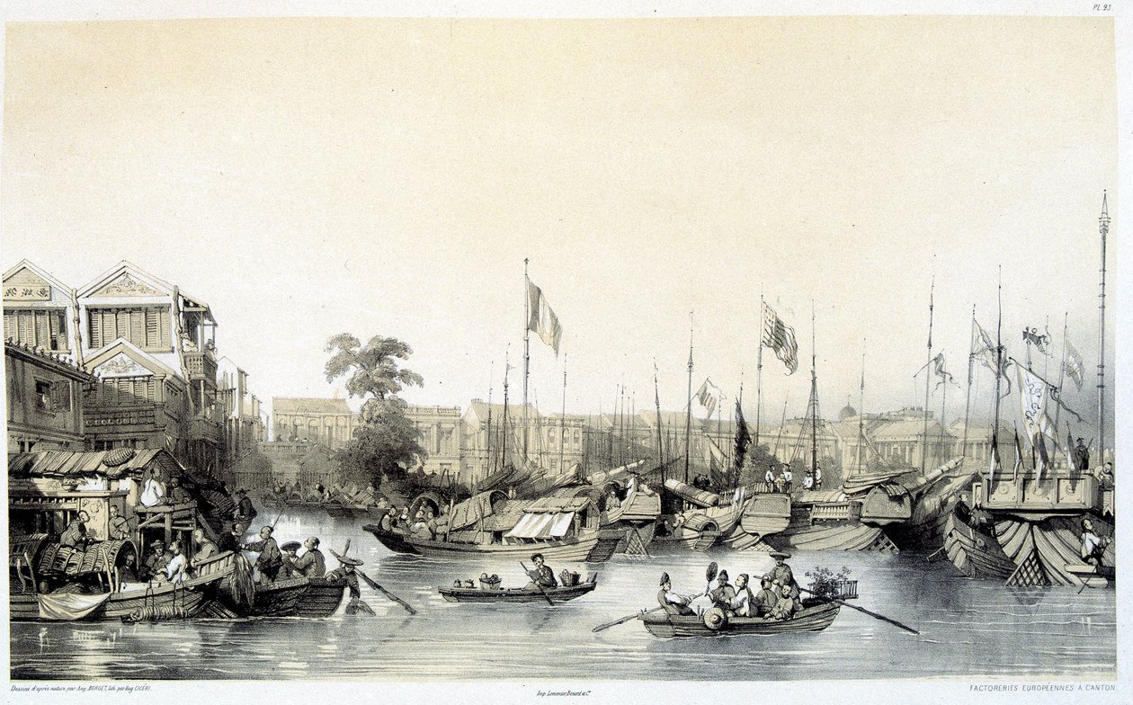 Factoreries européennes à Canton - dans "La Chine et les Chinois", dessins par Auguste Borget et lithographies par Eugène Cicéri - Auguste Borget