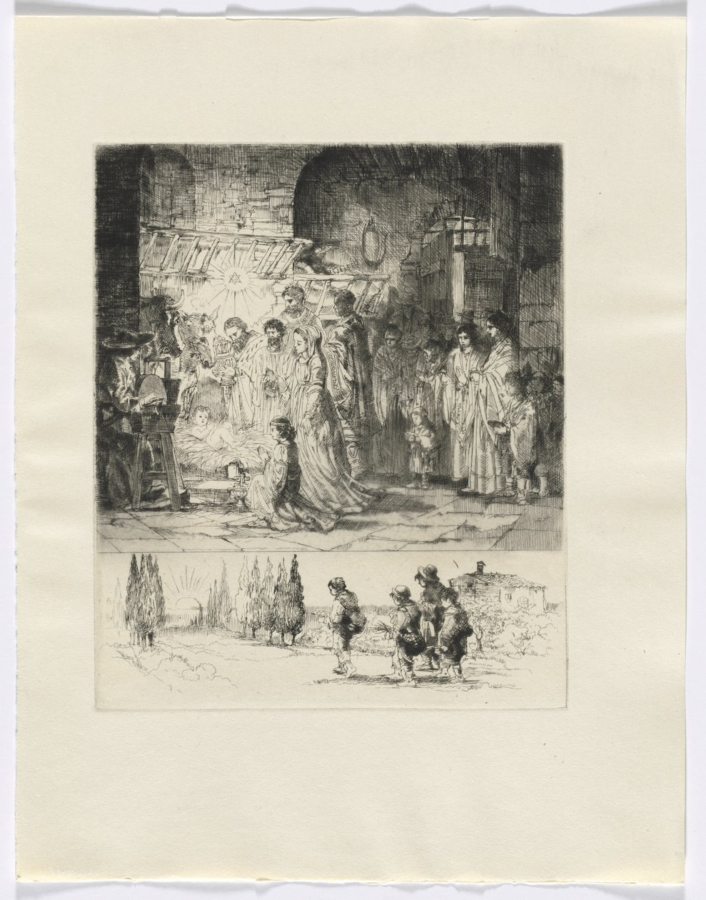 Frédéric Mistral : Mémoires et Récits de Frédéric Mistral : nativité / figures marchant sur une route (inséré après p. 32) - Auguste Brouet