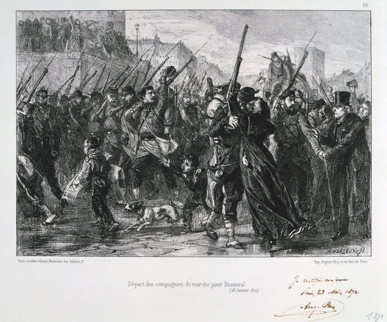 Soldats français partant pour Buzenval, Siège de Paris, Guerre franco-prussienne, 18 janvier 1871 - Auguste Bry