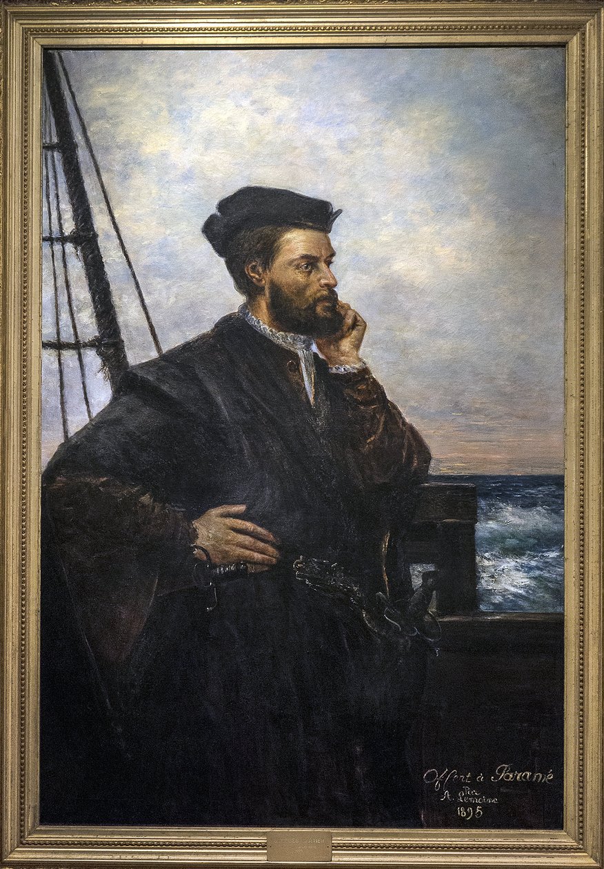 Portrait de Jacques Cartier (1491-1557), navigateur et explorateur français. Peinture par Auguste Lemoine 1848-1909 - 1895 musée d
