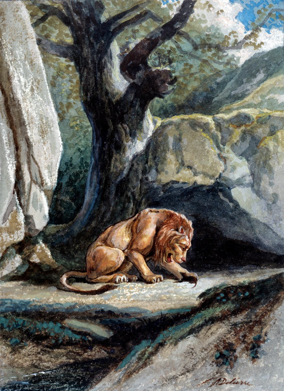 Illustration de la fable Le lion et le rat de Jean de La Fontaine - Auguste Delierre